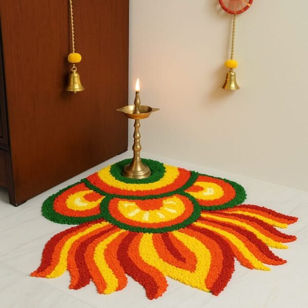 Corner Lotus Rangoli Mat, 28 x 28 inches