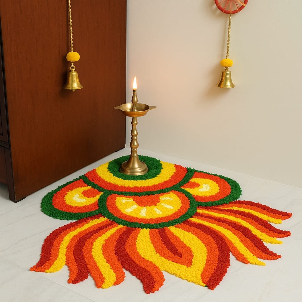 Corner Lotus Rangoli Mat, 28 x 28 inches