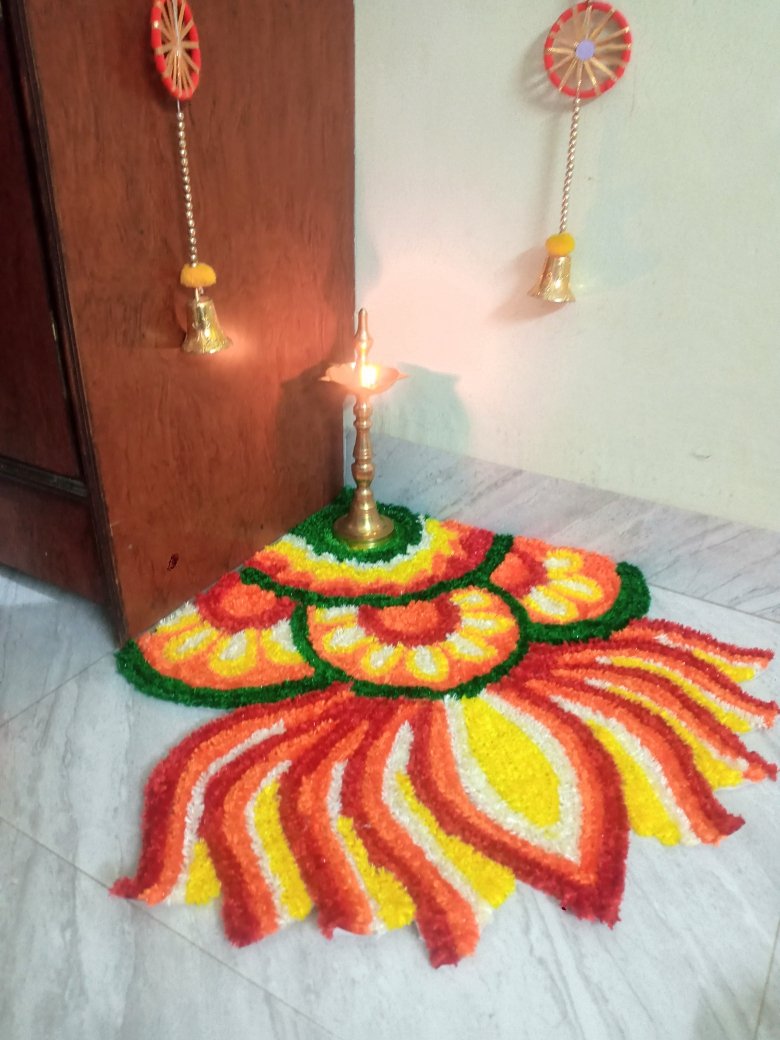 Corner Lotus Rangoli Mat, 28 x 28 inches - Image 2