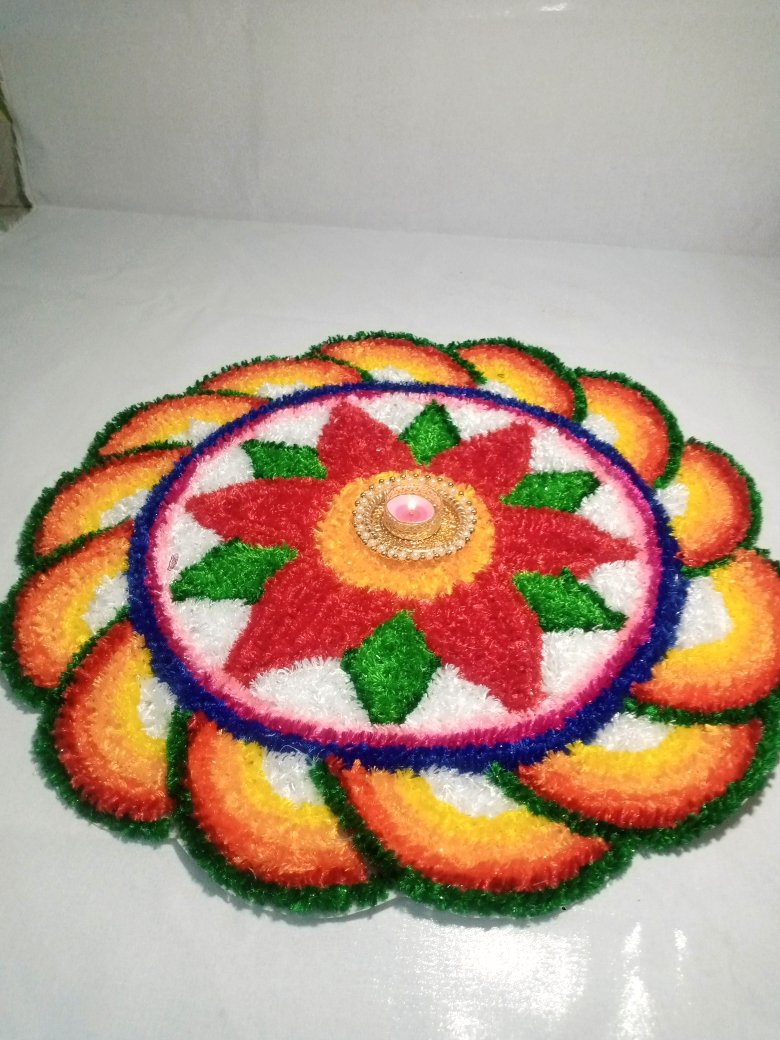 Flower Circle Rangoli Mat, 23 x 23 inches - Image 3