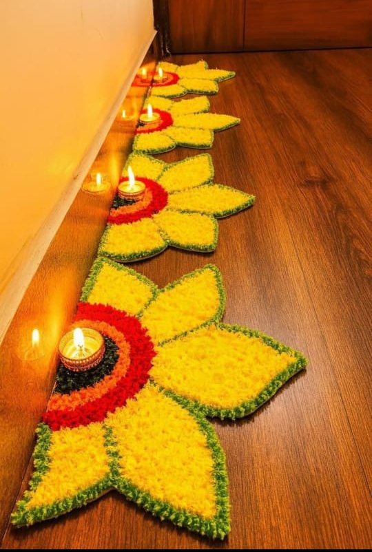 Half Wall Flower Rangoli Mat, 5 Piece Pack, 12 x 8 inches
