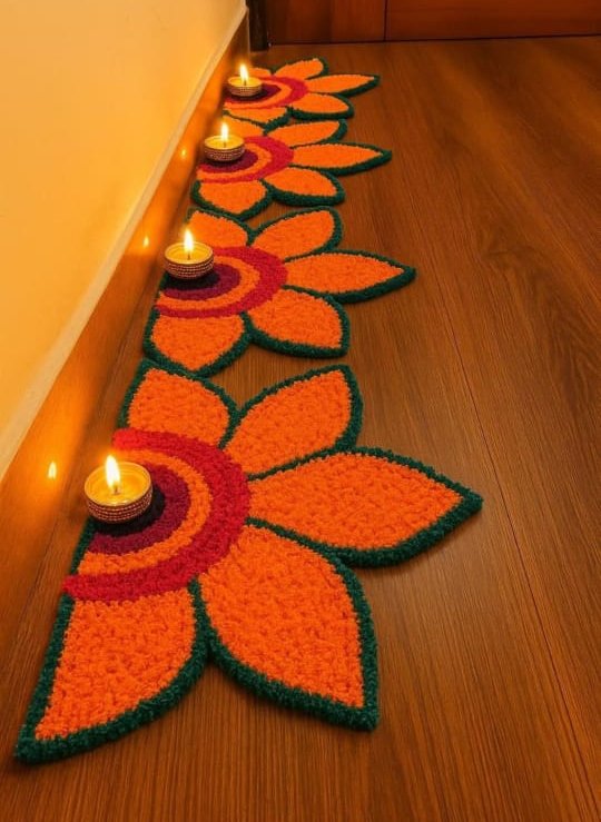 Half Wall Flower Rangoli Mat, 5 Piece Pack, 12 x 8 inches - Image 2