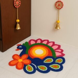 Peacock Rangoli Mat, 27 x 27 inches