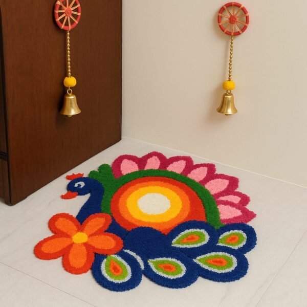 Peacock Rangoli Mat, 27 x 27 inches