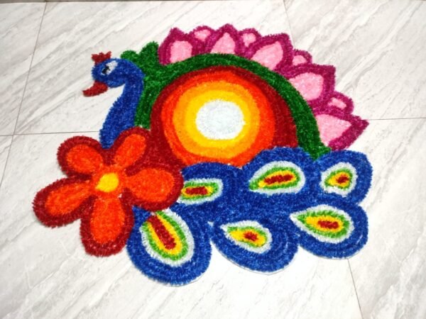 Peacock Rangoli Mat, 27 x 27 inches - Image 2