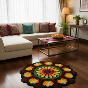 Floral Rangoli Carpet, 32 x 32 inches