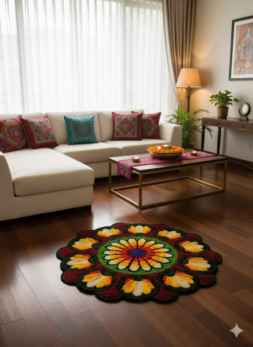 Floral Rangoli Carpet, 32 x 32 inches