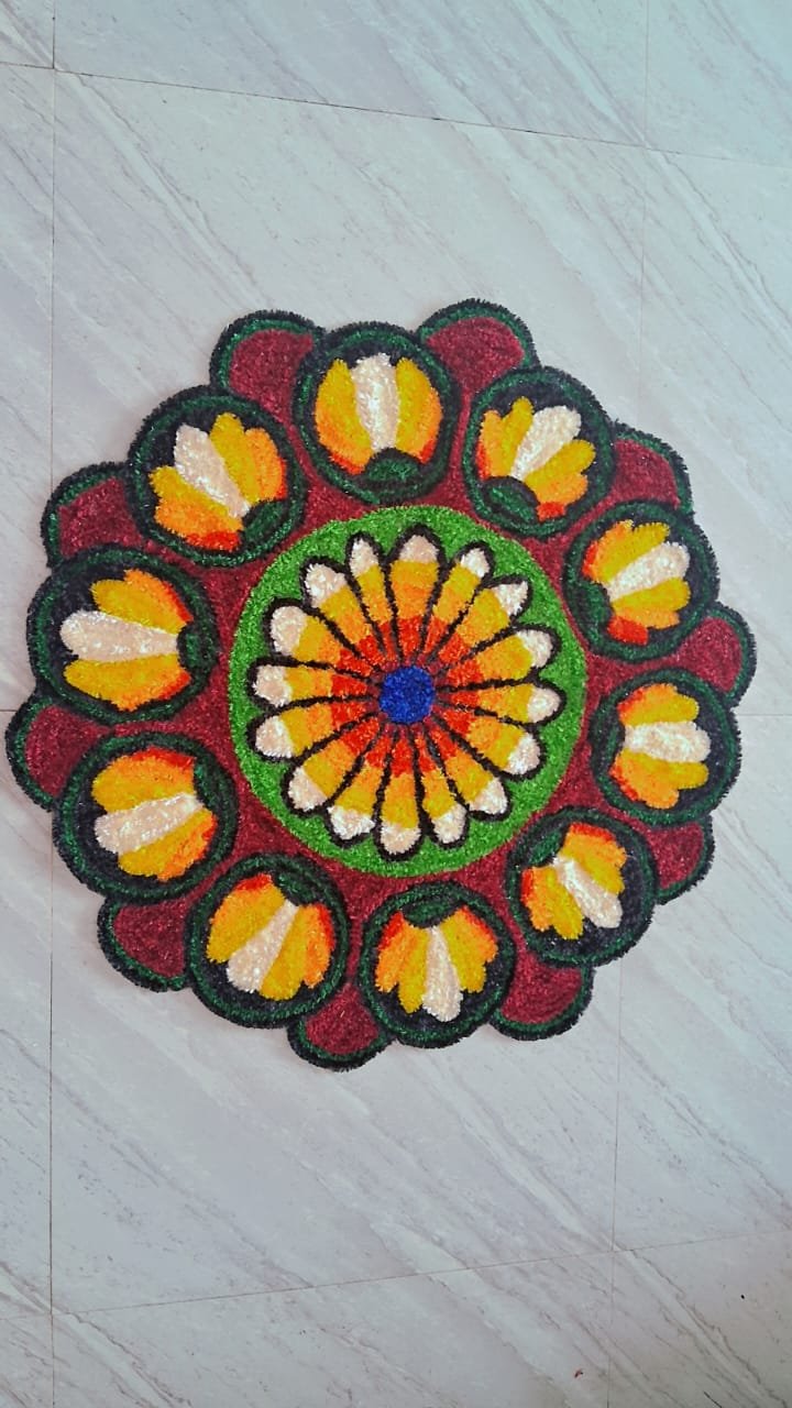 Floral Rangoli Carpet, 32 x 32 inches - Image 4