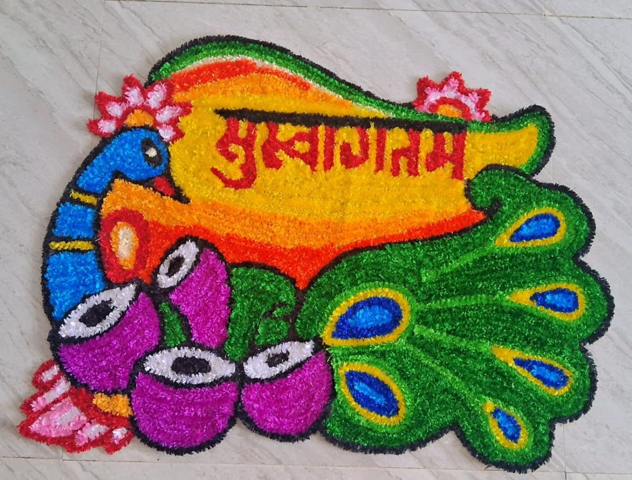 Welcome Peacock Rangoli Mat, 28.5 x 21.5 - Image 2