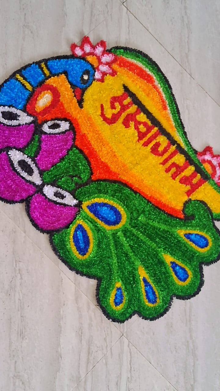 Welcome Peacock Rangoli Mat, 28.5 x 21.5 - Image 3